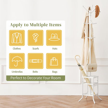 Coat Rack Freestanding, Coat Tree with Umbrella Holder, Metal Coat Rack Stand with 12 Hooks, Modern Coat Hanger Stand for Entryway, Purse Rack Hat Rack Stand for Living Room Bedroom Office
