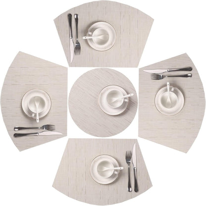 Small round Table Placemats Set of 5 Wedge Shaped Place Mat with Centerpiece round Mat Heat Resistant Table Mats Washable (5, Beige)