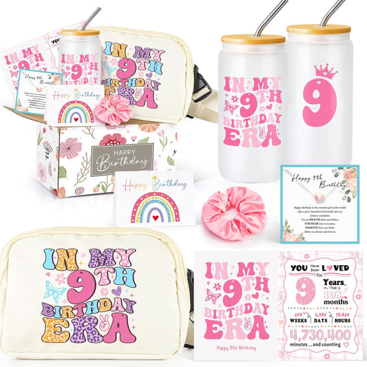 9 Year Old Girl Birthday Gifts, Gifts for 9 Year Old Girls, Cool Happy 9Th Bday Gift Ideas for Daughter, Sister, Niece, Granddaughter, Top 9Th Birthday Decorations Gift for Teen Girls Basket 6 Pcs