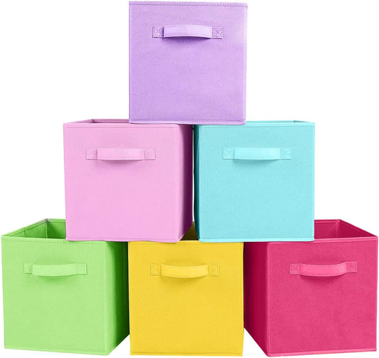 Foldable Fabric Storage Cubes and Cloth Organizer Drawer for Closet and Toys, 6 Pack (6 Colors)