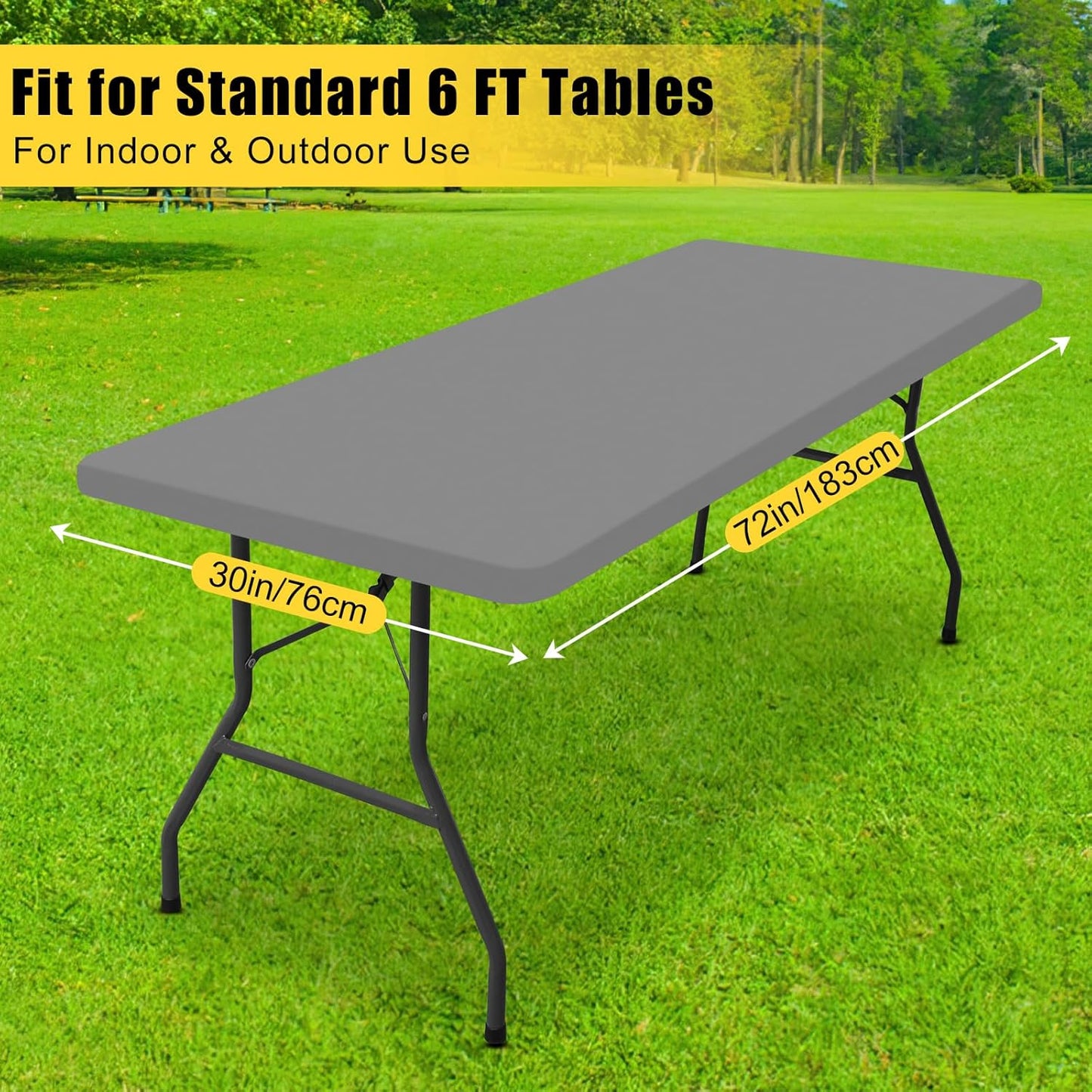 Elastic Fitted Vinyl Tablecloth with Flannel Backing for 6ft Folding Tables, Waterproof and Wipeable, Ideal for Indoor and Outdoor Use (Grey, 30" x 72")