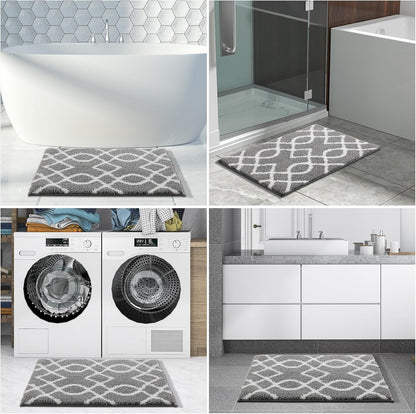 Luxury Fluffy Bathroom Rugs, Super Elastic Soft Thick Plush Bath Mat, Non-Slip Water Absorbent, Easier to Dry, Shaggy Microfiber Floor Carpet for Bathtub, 31.5 X 19.8 Inch, Grey