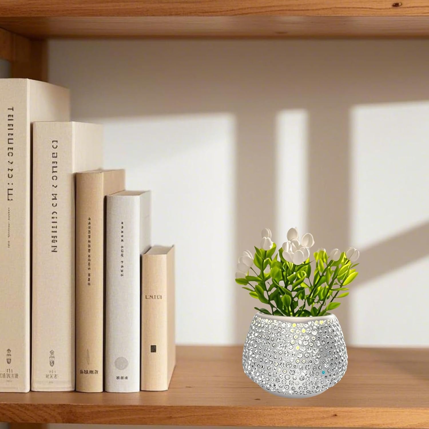 Flower Car Accessories Bling Dashboard Decorations, Car Flower Vase Decals, Cute Car Interior Decor, Bling Desk Flowers for Women Office Girl Gifts