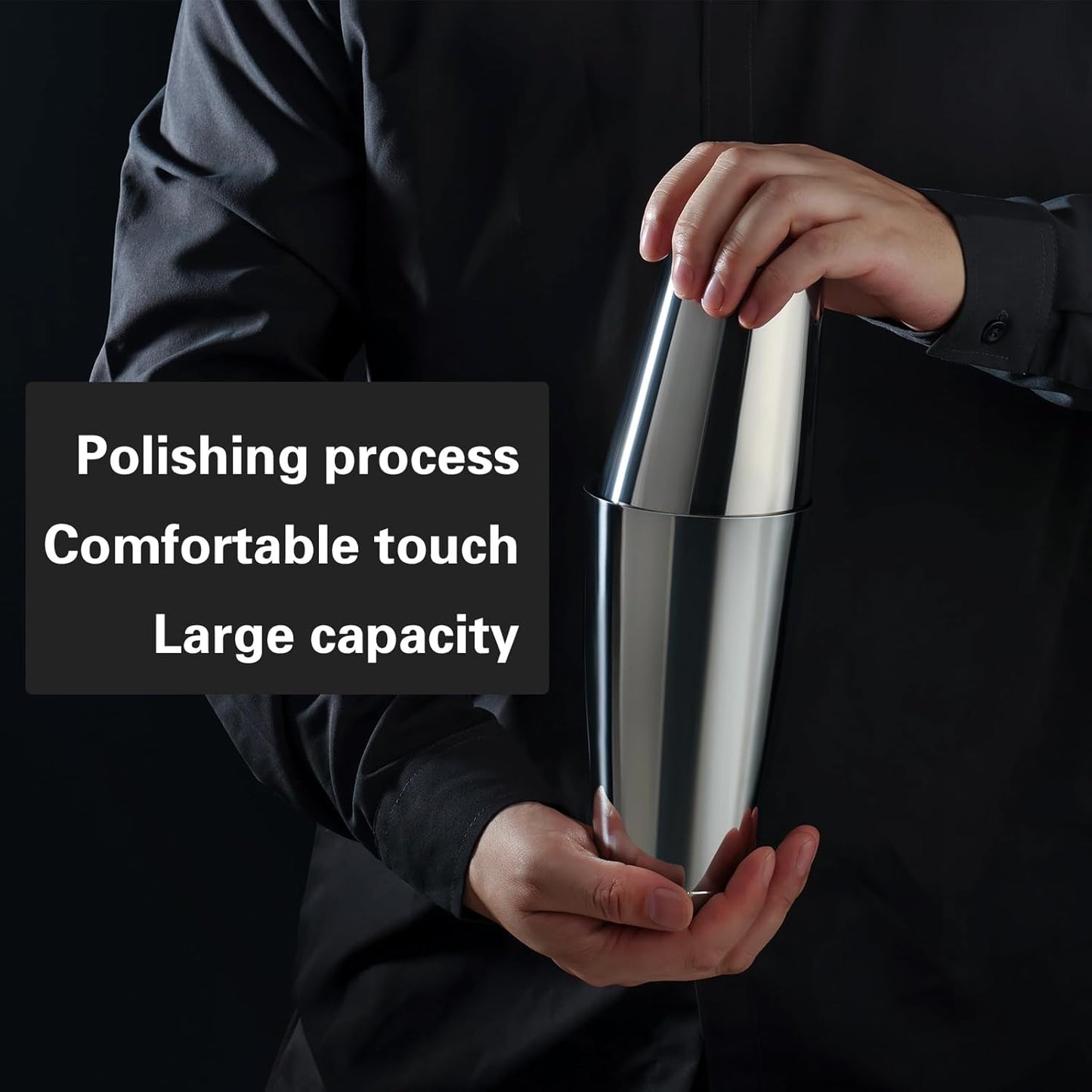 Boston Cocktail Shaker Set, 18 Oz & 28 Oz Stainless Steel Weighted Shaker Tins, Metal Martini Shaker Drink Mixer for Bartending, Professional Bar Tools for Bartender （Sliver）