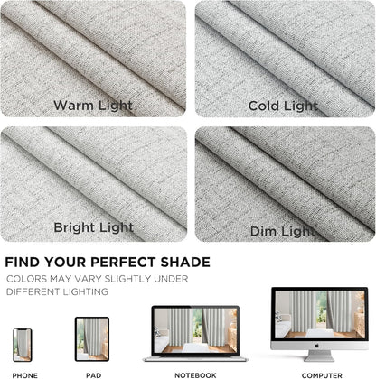Premium 100% Blackout Curtains for Bedroom - Natural Linen, 52" W x 84" L, Thermal Insulated, Set of 2 White Light Blocking Drapes with Rod Pocket & Back Tabs, Ideal for Living Room Privacy