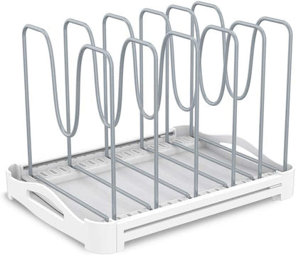 Adjustable Bakeware Organizer Pot Lid Holder Rack for Pots, Cake Molds, Cutting Boards, Mats, Cookware, GS02SS, 7.7'' Deep by 12.6'' to 21.5'' Wide