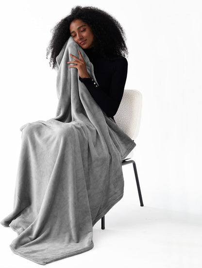 2-in-1 Travel Blanket and Pillow Set, Soft Flannel Airplane Throw with Luggage Strap, 65x40 Inches, Portable Compact Design with Carry Bag, Perfect for Travel Comfort