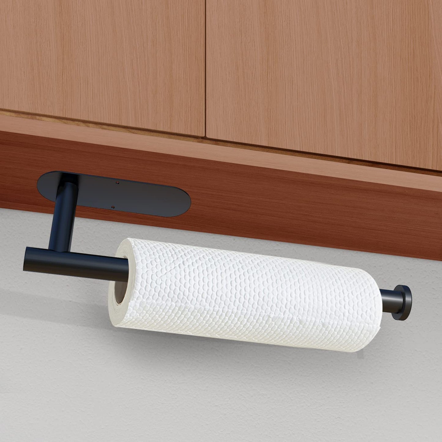 Paper Towel Holder under Cabinet Wall Mount for Kitchen Towel, Self-Adhesive Bar, Rack, SUS304 Stainless Steel 13 Inch (Blacka, 1)