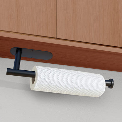 Paper Towel Holder under Cabinet Wall Mount for Kitchen Towel, Self-Adhesive Bar, Rack, SUS304 Stainless Steel 13 Inch (Blacka, 1)