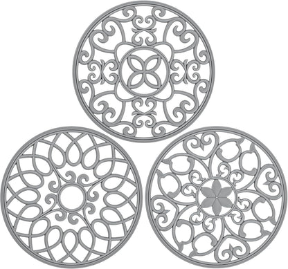 3 Set Silicone Trivet Mats, Multi-Use Carved Trivet Mat, Insulated Non-Slip Durable Kitchen Mats, Flexible Modern Kitchen Table Mat, for Hot Dishes, Pots, Dining Countertop, Grey, STM413H