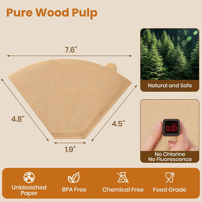 #4 Cone Coffee Filters 8-12 Cup, 200 Count Unbleached Natural Coffee Paper Filters, No Blowout, Disposable Coffee Filter for Pour over and Drip Coffee Maker