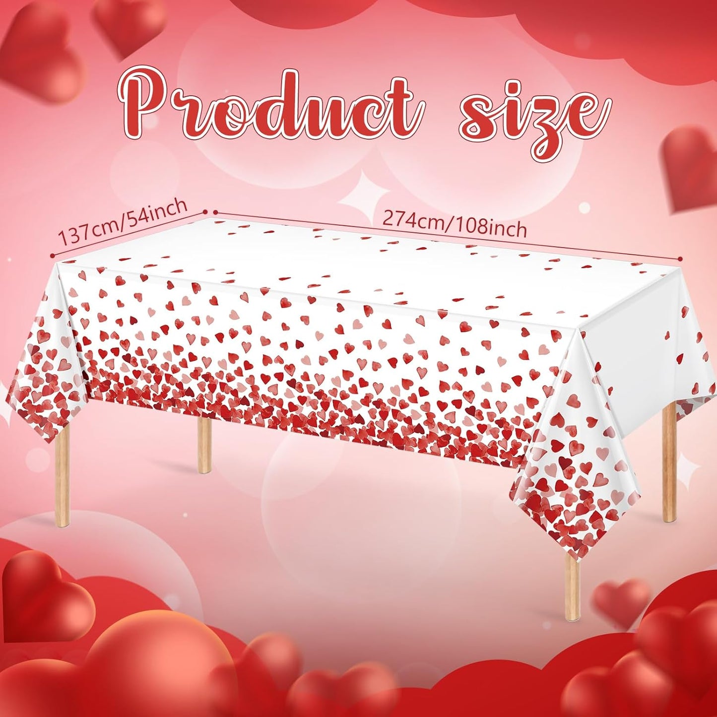 3 Pack 54 X 108In Valentines Tablecloth Disposable Plastic Love Heart Table Cloth Rectangle Table Cover for Galentines Day Wedding Engagement Valentine'S Party Decorations