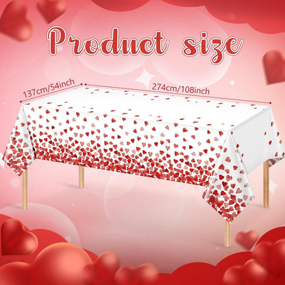3 Pack 54 X 108In Valentines Tablecloth Disposable Plastic Love Heart Table Cloth Rectangle Table Cover for Galentines Day Wedding Engagement Valentine'S Party Decorations