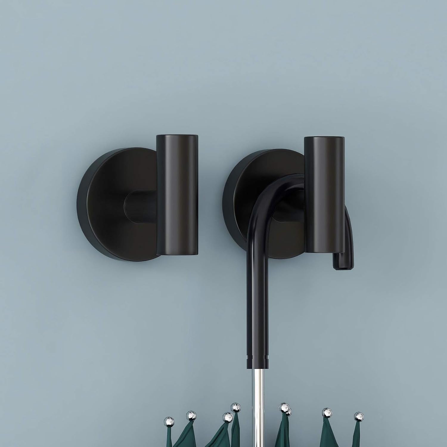 Wall Towel Hooks, Heavy Duty Holder Waterproof Bathroom Towel Hooks for Hanging Coat, Clothes, Closet Hook Wall Mount for Kitchen (Black, Drilling 4 Pack)