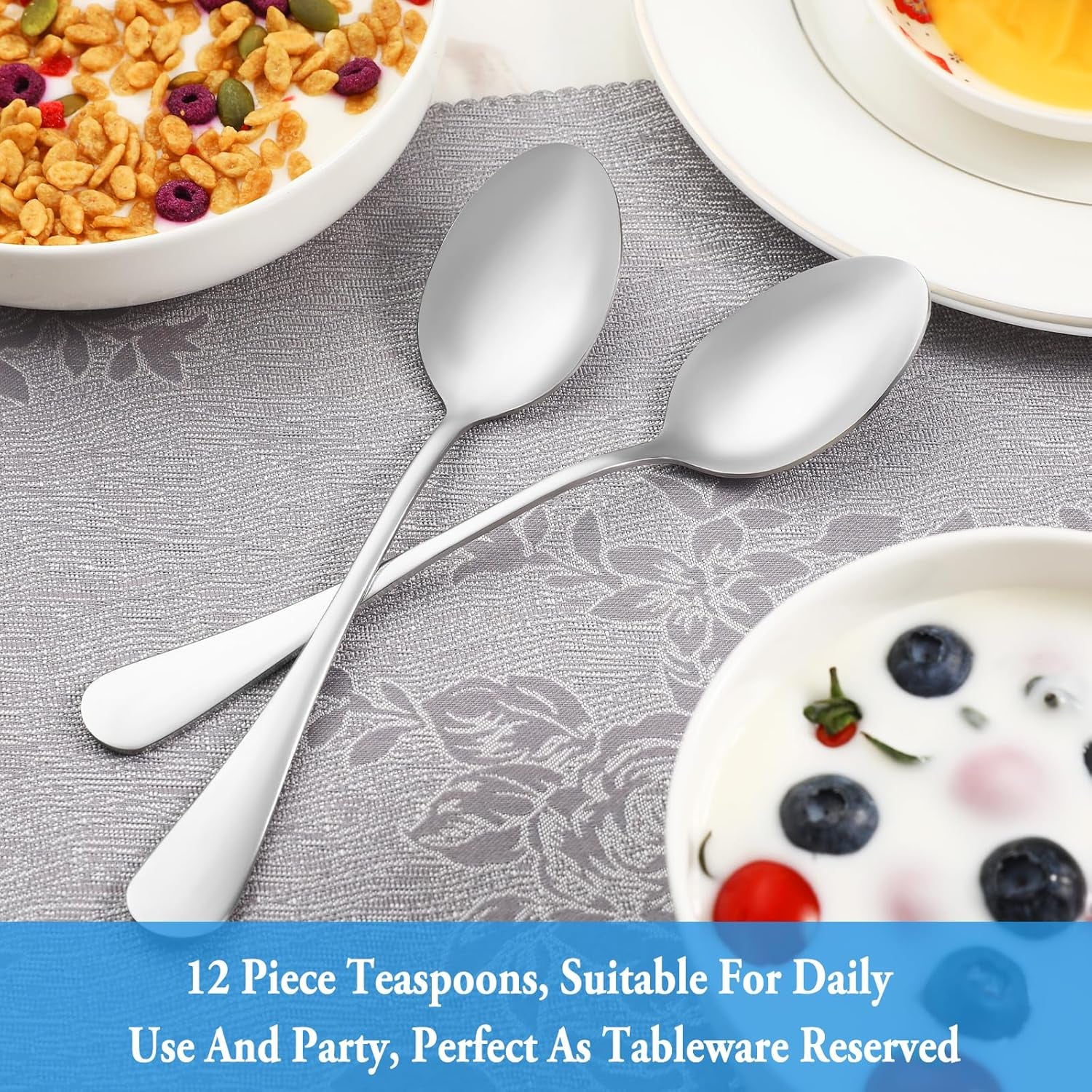 12 Piece Teaspoons Set,Food Grade Stainless Steel Tea Spoons,Durable Small Spoons,Metal Dessert Spoon,Spoon Silverware for Home,Kitchen or Restaurant,Mirror Polished & Dishwasher Safe,6.7-Inch