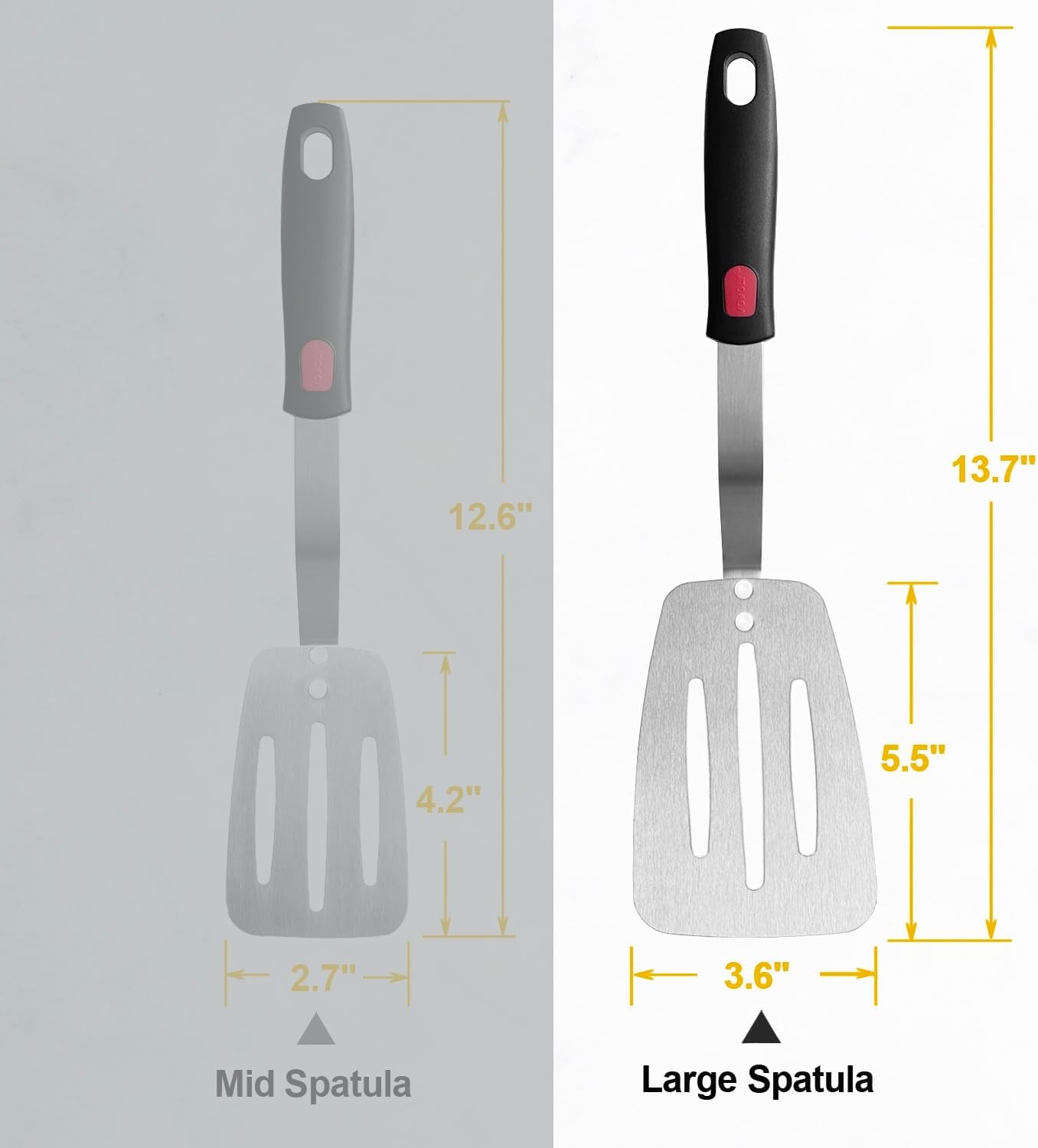 Stainless Steel Flexible Spatula Turner, Thin Slotted Metal Spatula for Cast Iron Skillet, Thin Blade and Heat Resistant Silicone Handle, Great for Egg, Cookie, Meat, Crep, Large