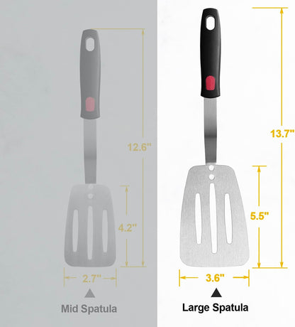 Stainless Steel Flexible Spatula Turner, Thin Slotted Metal Spatula for Cast Iron Skillet, Thin Blade and Heat Resistant Silicone Handle, Great for Egg, Cookie, Meat, Crep, Large