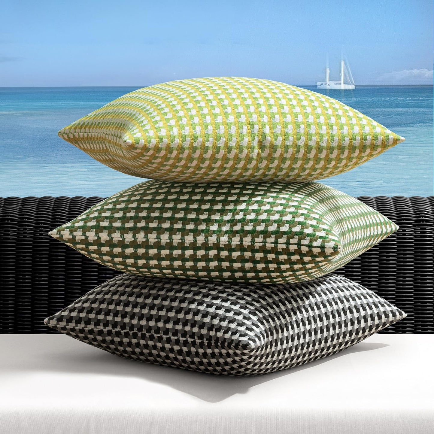 Pack of 2 Outdoor Throw Pillow Covers Decorative Farmhouse Square Waterproof Pillows for Tent Patio Garden Balcony Sofa, 12X20 Inch Green