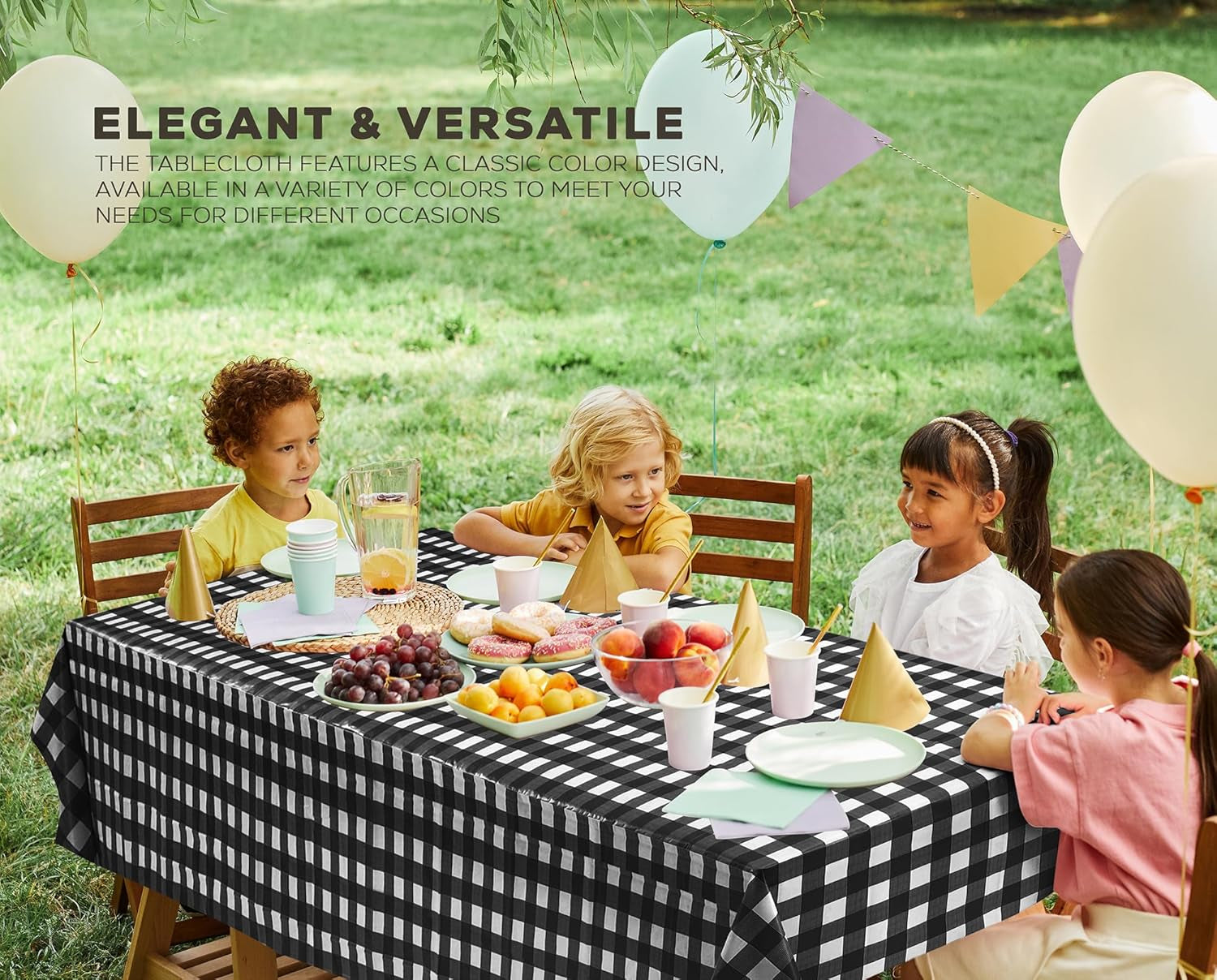 Plastic Table Cloth Disposable (12 Pack - 54X108 Inch) Black Check Rectangle Tablecloth Waterproof Stain Resistant Party Table Cover