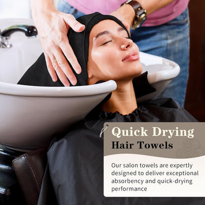 Salon Towels 12 Pack, Black Hand Towels for Bathroom, Quick Dry Gym Towels, Spa Face Towel, Absorbent Microfiber Towels for Salon, Barber, Gym, Bath, Pedicure and Home Hair Care,16 X 27 In