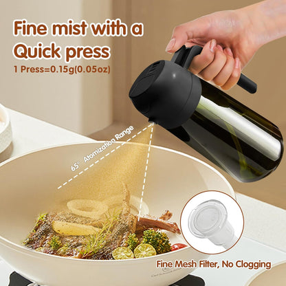 16Oz/470Ml Light-Blocking Dark Oil Sprayer for Cooking, 2 in 1 Olive Oil Dispenser Bottle for Kitchen, Premium Dark Green Glass Oil Bottle, Food-Grade Oil Mister for Air Fryer, BBQ (Black)