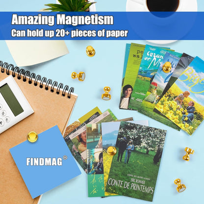 8 Pack Magnetic Push Pins, Gold Fridge Magnets for Whiteboard, Whiteboard Magnets Refrigerator Magnets, Small and Strong Push Pin Magnet for Office, School, Locker, and Map Magnet