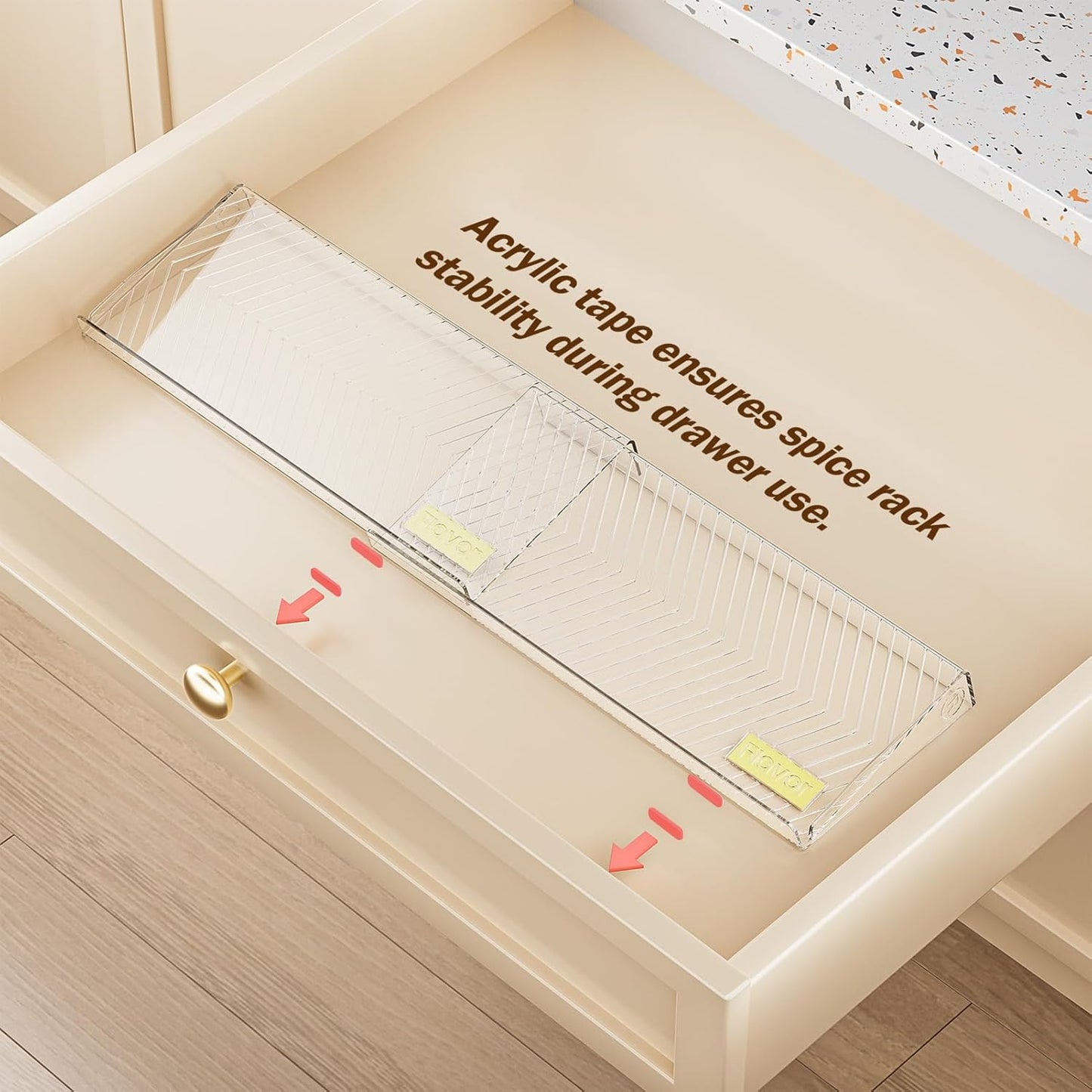 Spice Drawer Organizer, 8 Pack Clear Seasoning Organizer Rack, Kitchen Spice Rack Organizers for Drawer/Countertop (Jars Not Included, Expandable from 11" to 22" Wide)