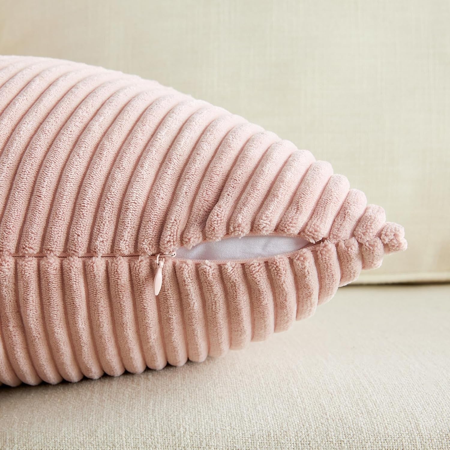 Set of 2 Blush Pink Boho Lumbar Rectangle Decorative Throw Pillow Covers 12X20 Inch with Diagonally Pattern for Couch Bed Sofa, Soft Corduroy Accent Modern Farmhouse Home Decor 30X50 Cm