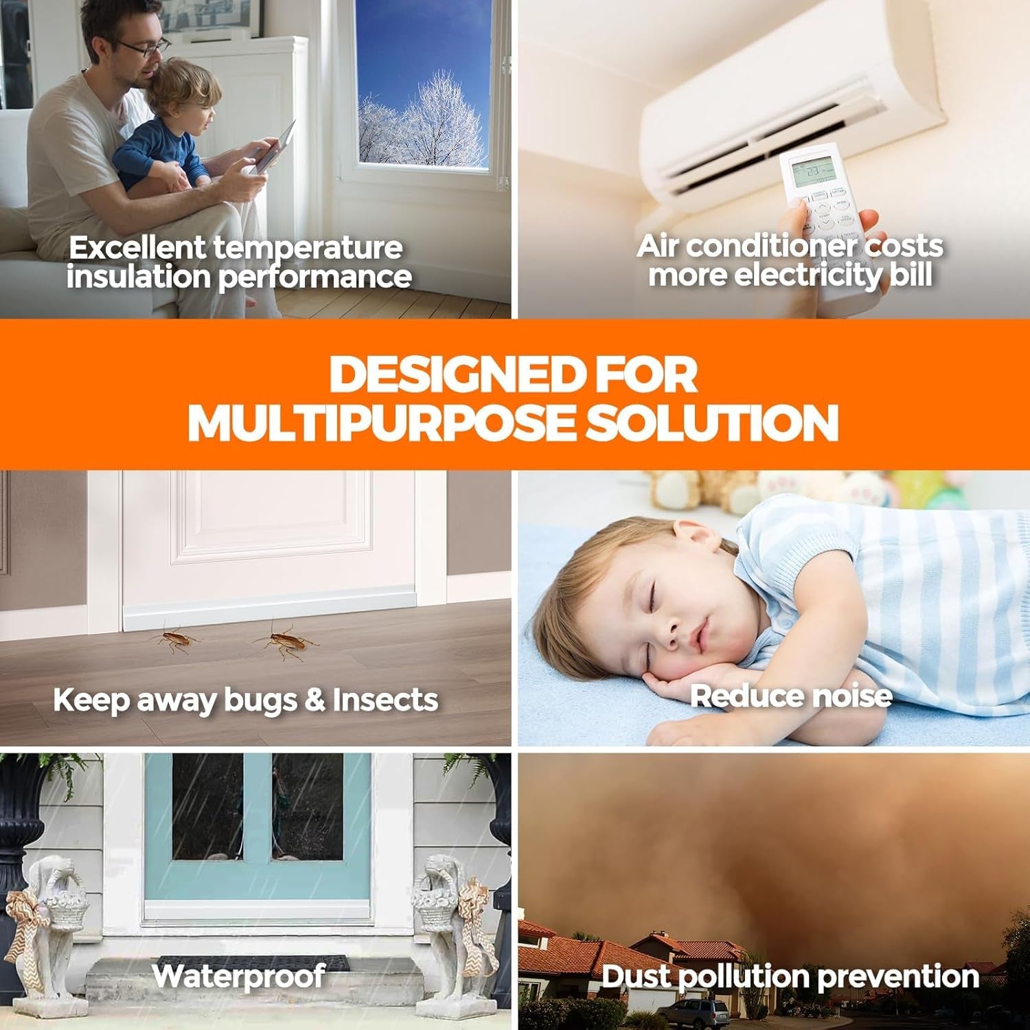 Door Draft Stopper under Door Draft Blocker Insulator Doors Sweep Weather Stripping Noise Stopper Strong Adhesive, White