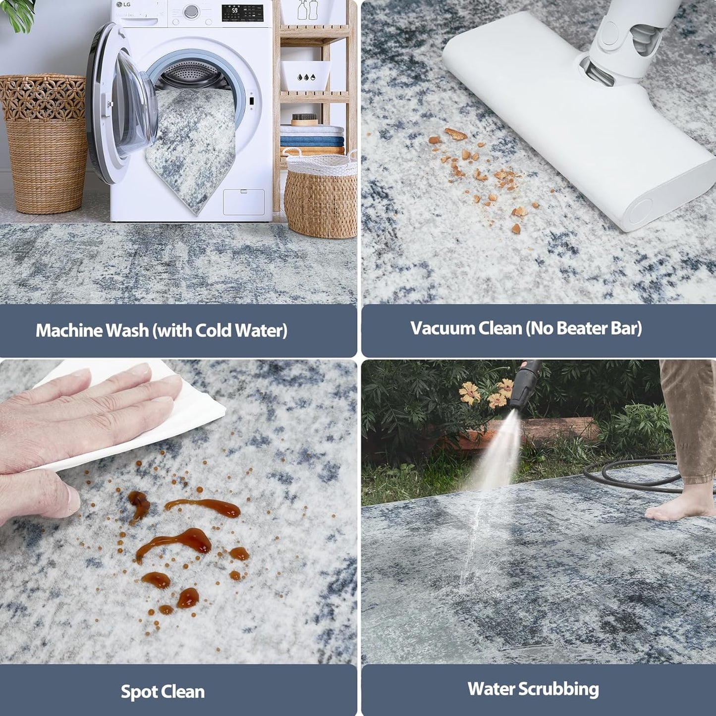 8X10 Area Rugs for Living Room Rug Washable: Abstract Large Rug for Dining Room Bedroom Carpet Non Slip 8 by 10 Indoor Modern Nursery Home Office Blue Grey