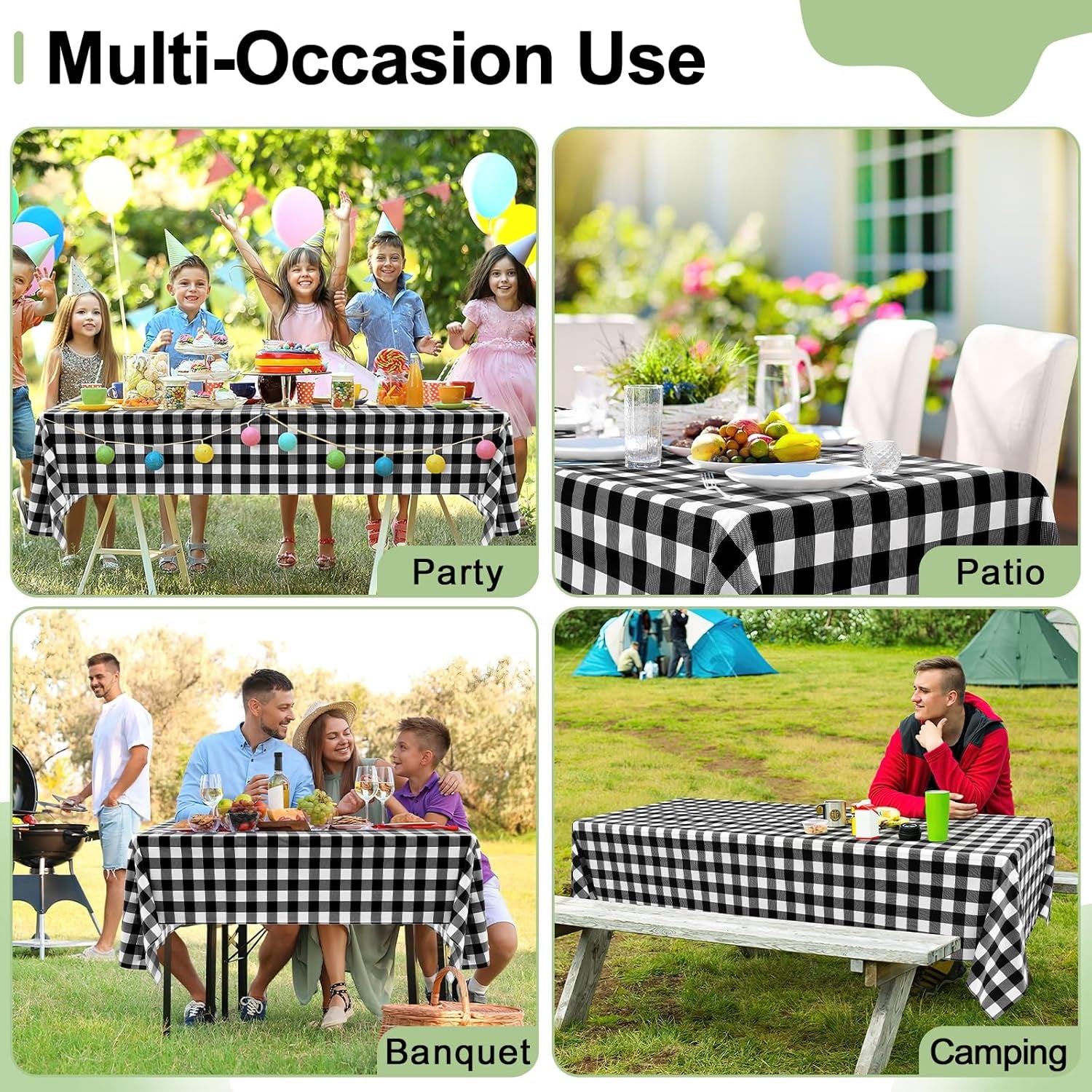 4 Packs Buffalo Disposable Table Cloth, 54 X 108 Inch Waterproof Plastic Tablecloth, Rectangle Black and White Checkered Table Covers for Picnic, Birthday, Party