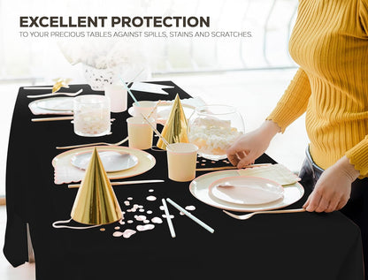 Plastic Table Cloth Disposable (12 Pack - 54X108 Inch) Black Rectangle Tablecloth Waterproof Stain Resistant Party Table Cover