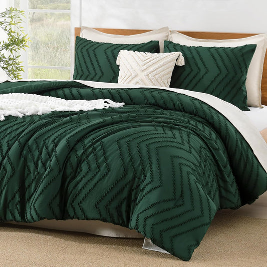 King Size Comforter Set Dark Emerald Green, 3 Pieces Lightweight Fluffy Comforter King Size Boho Tufted Comforter Bed Set Gift Choice