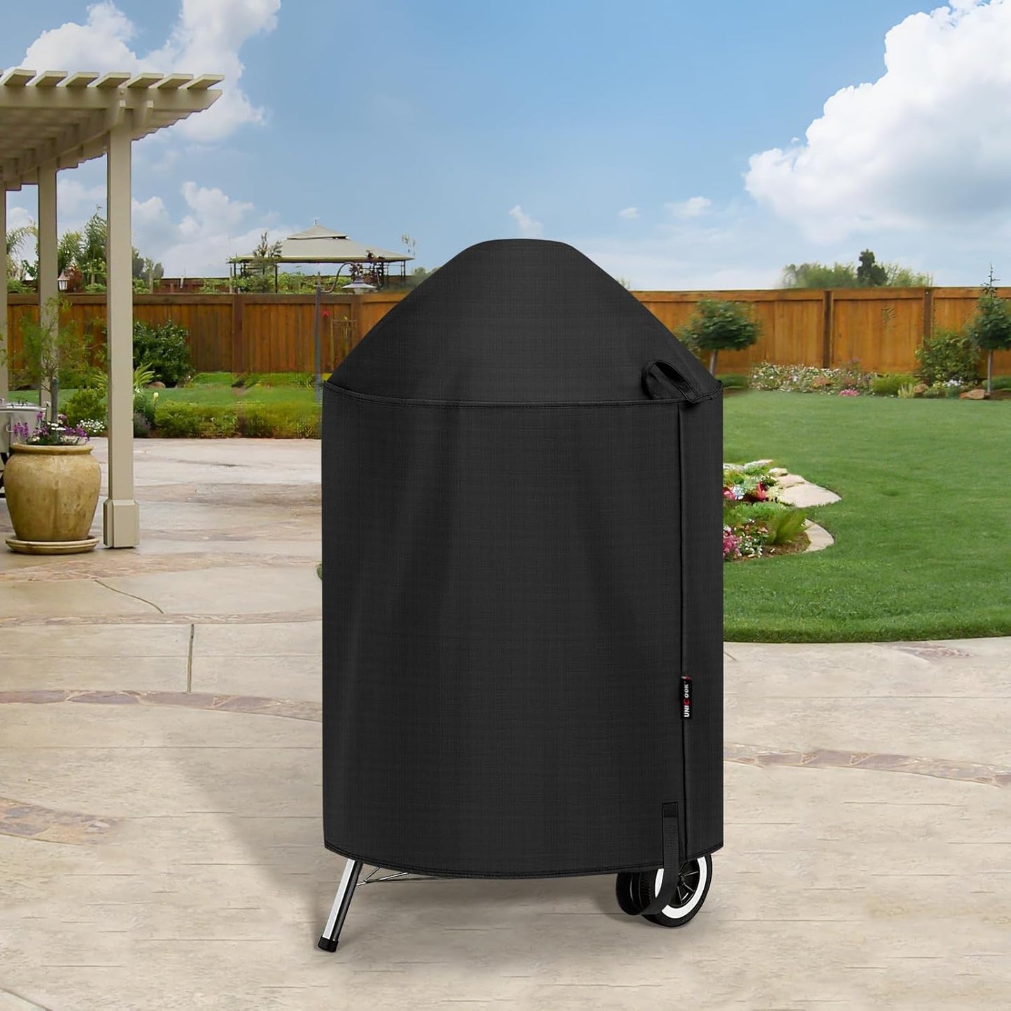 round Kettle Grill Cover Compatible with Weber 22 Inch Charcoal Grill, Waterproof Vinyl Exterior with Polyester Lining, Outdoor Charocoal BBQ Smoker Cover, Compared to Weber 7176