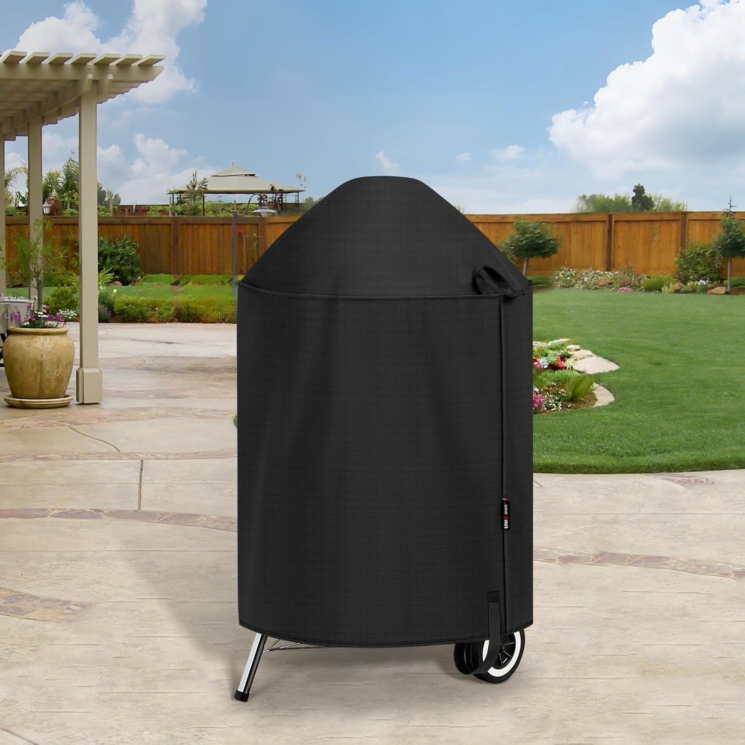 round Kettle Grill Cover Compatible with Weber 22 Inch Charcoal Grill, Waterproof Vinyl Exterior with Polyester Lining, Outdoor Charocoal BBQ Smoker Cover, Compared to Weber 7176