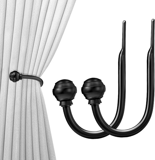 Curtain Holdbacks Black 2Pcs, Curtain Tiebacks Wall Mounted Curtain Hooks Holders for Drapes