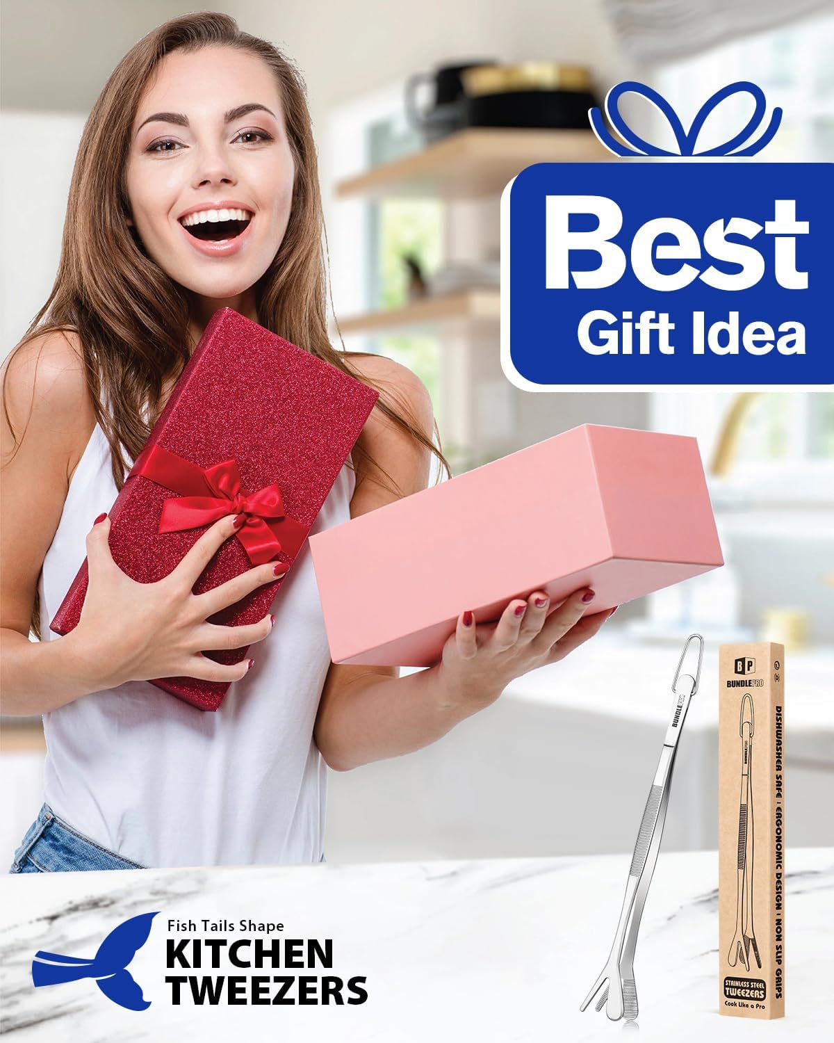 Fine Long Tweezer Tongs Professional Black, 8-Inch Stainless Steel for Kitchen, Food, Cooking, Repairing, Sea Food and BBQ (SILVER)