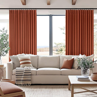 Burnt Orange 96-Inch Pinch Pleated Blackout Curtains, Linen Thermal Insulated Drapes with Hooks for Living Room and Bedroom - Set of 2 Panels