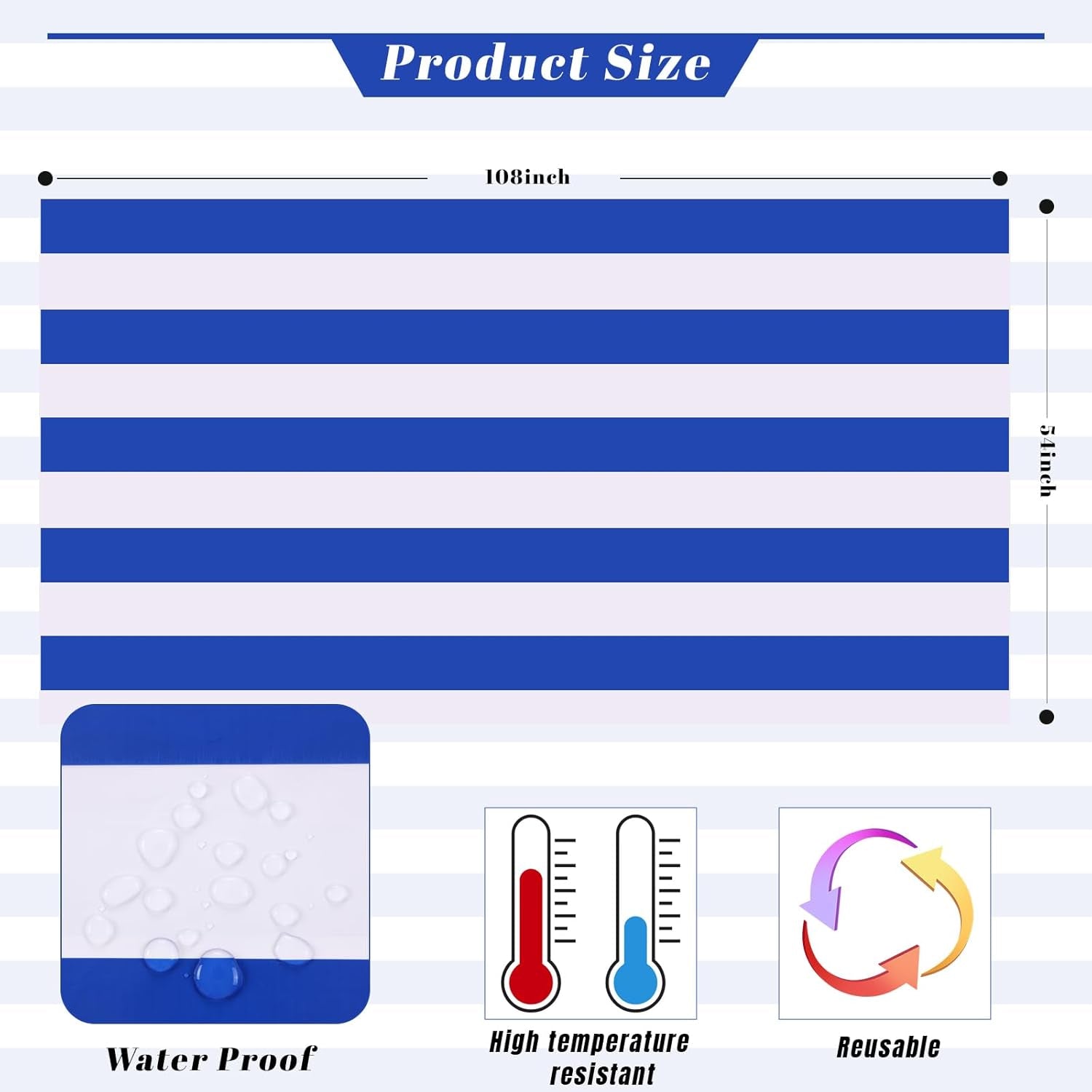 3 Packs Blue and White Vertical Striped Tablecloth 54 X 108 Inch Nautical Blue Stripe Plastic Table Cover Roll Waterproof Disposable Geometric Picnic Party Table Cloth for Dining Family Banquet