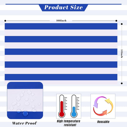 3 Packs Blue and White Vertical Striped Tablecloth 54 X 108 Inch Nautical Blue Stripe Plastic Table Cover Roll Waterproof Disposable Geometric Picnic Party Table Cloth for Dining Family Banquet