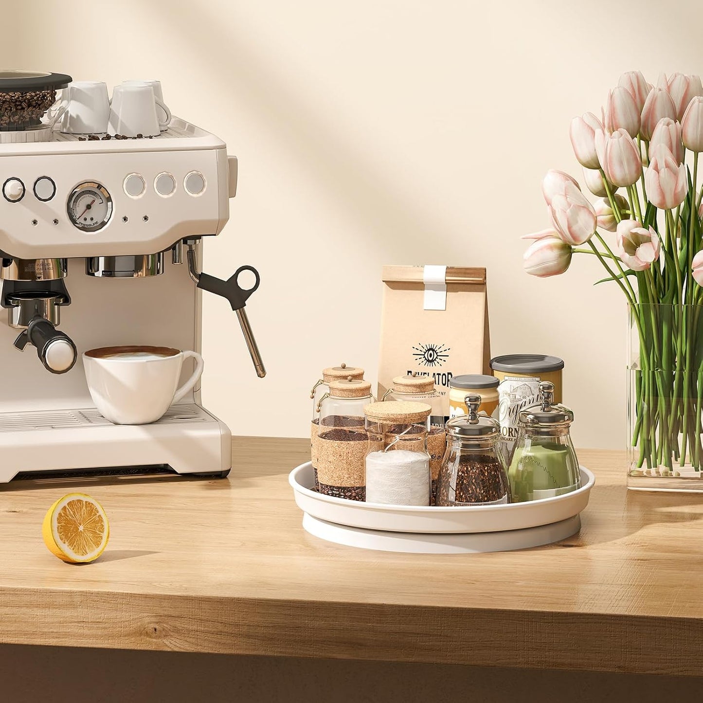 1 Pack Lazy Susan Organizer, 10'' Lazy Susan Turntable for Cabinet, Table Top, Pantry, Refrigerator, Kitchen, Rustic Brown