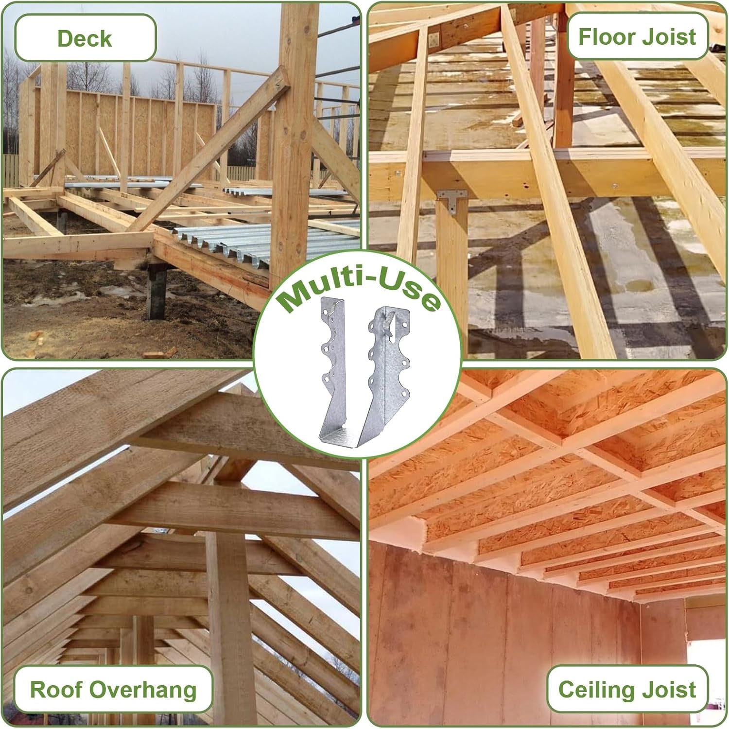 10-Pack 2x6 Steel Joist Hangers, 20-Gauge Galvanized Double Shear Face Mount Rafter Brackets for Wood, Hurricane Ties for Decks, Floors, Ceilings, and Pergolas