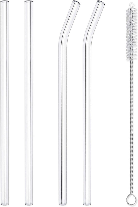 Reusable Glass Straws Set, 5-Piece Drinking Straws with Cleaning Brush, 10" X 10 Mm, Dishwasher Safe