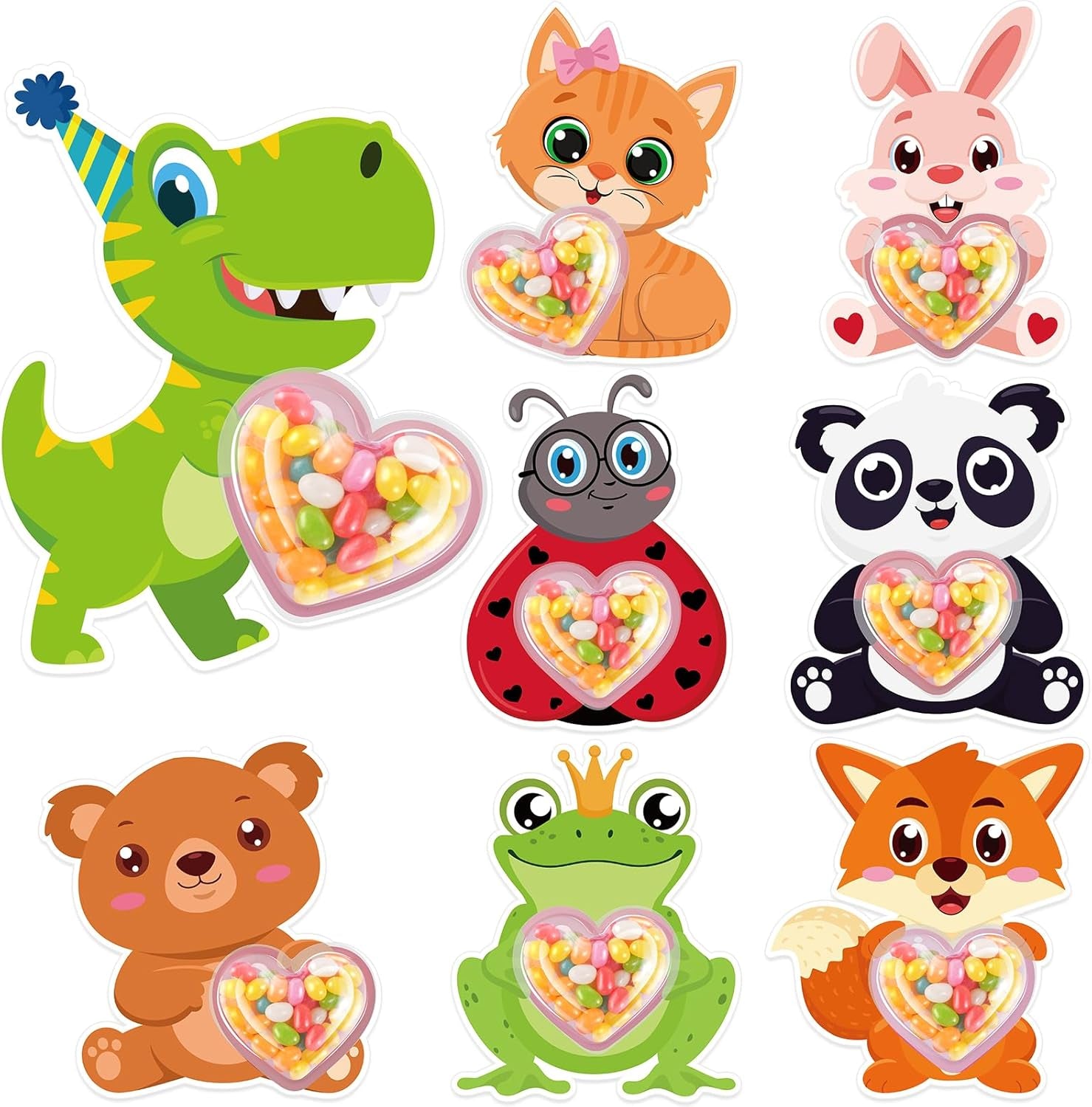 36Set Valentines Day Cards with Candy Dome Holders, Cute Animal Valentines Candy Holder Cards for Kids, Funny Valentines Exchange Greeting Cards DIY Gift Box School Classroom Crafts Prize Party Favors