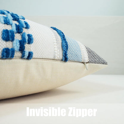 Pack of 2 Boho Throw Pillow Covers Accent Striped Pillowcovers Farmhouse Decorative Cushion Case Home Decor 18 X 18 Inch Blue