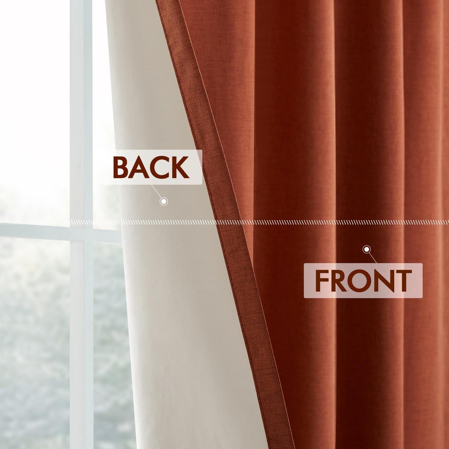 Burnt Orange 96-Inch Pinch Pleated Blackout Curtains, Linen Thermal Insulated Drapes with Hooks for Living Room and Bedroom - Set of 2 Panels