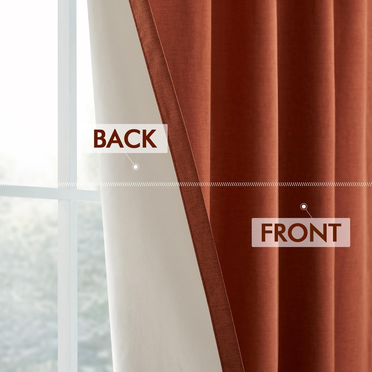 Burnt Orange 96-Inch Pinch Pleated Blackout Curtains, Linen Thermal Insulated Drapes with Hooks for Living Room and Bedroom - Set of 2 Panels