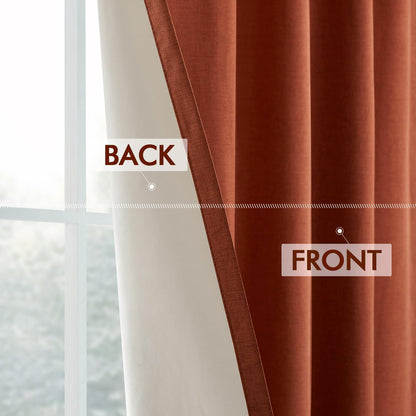 Burnt Orange 96-Inch Pinch Pleated Blackout Curtains, Linen Thermal Insulated Drapes with Hooks for Living Room and Bedroom - Set of 2 Panels