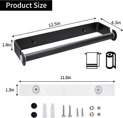 Under Cabinet Paper Towel Holder, Adhesive or Drill Mount Paper Towel Holder, Wall Mount Paper Towel Holders for Kitchen or Bathroom (Black)