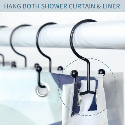 Shower Curtain Hooks, 12 Pcs Shower Curtain Rings, Durable Rust Proof Black Shower Curtain Hooks, Shower Rings for Curtain, Double Glide Shower Hooks for Shower Curtain Rods, Black